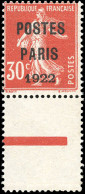 ** 32 -- 30c. Rouge. Surcharge "POSTES PARIS 1922". 2 Bords De Feuille. SUP. - Andere & Zonder Classificatie