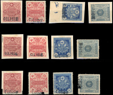 * 1/12 -- Timbres-Taxe. 12 Valeurs Dont N°8 Surcharge Renversée. 3 Séries Complètes. Quelques Timbres Collés S/fragments - Other & Unclassified