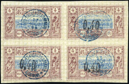 Obl. 22b -- 0,40 S/4c. Bloc De 4 Obl. Du Cachet Bleu DJIBOUTI Du 23 Août 1899 Dont Un Exemplaire Sans Surcharge Tenant à - Andere & Zonder Classificatie