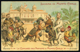 Obl. Congrés Des Nations à Monte Carlo. Carte Humoristique Représentant Les Chefs D'Etats (1908). Carte Ayant Voyagée. T - Andere & Zonder Classificatie