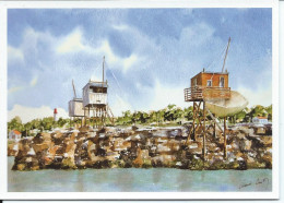 Poitou Charente Carrelets Sur Les Rochers Aquarelle De C. Coutin - Poitou-Charentes