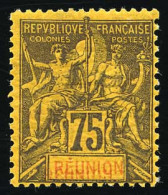 * 43a -- 75c. Violet-noir S/jaune. Double ''REUNION''. TB. - Autres & Non Classés