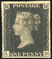 * SG#Spec AS46 -- 1840. 1d. Black. Pate 8. Wmk. Small Crown. Imperf. Lettered L-D. Unused With Part Original Gum Is Genu - Other & Unclassified