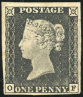 * SG#3 Spec AS2 -- 1840. 1d. Grey-black (moderate Wear), Watermark Small Crown, Imperf. Plate 1a. Lettered O-F. Unused,  - Other & Unclassified