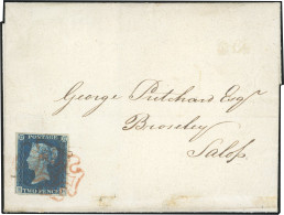 Obl. SG#2 -- 1840. 2d. Blue. Plate 1. A Superb Example With Large Margins All Round. Used On Entire On Monday 8th 1840.  - Other & Unclassified