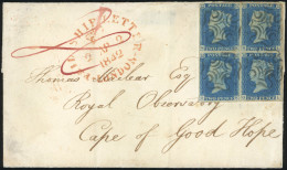 Obl. SG#Spec DS6 -- 1842. Entire To Cape Of Good Hope Franked With Block Of 4. 1840 2d. Pale Blue Plate 1, N-K / O-L Can - Autres & Non Classés