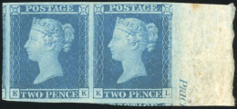 * SG#13 -- 1841. Two Pence Blue. EK-EL Horizontal Pair With Right Sheet Margin In A Fresh, Pale Shade, Large To Enormous - Other & Unclassified