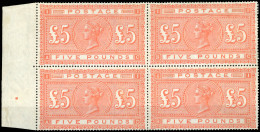 ** SG#137 -- 5£. Orange. Block Of 4. White Paper. SUP. RR. - Other & Unclassified