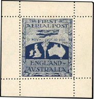 * SG#0 -- Souvenir Sheet. Ross Smith, Miniature Sheetlet In Deep Blue. Issued For The First Aerial Post England-Australi - Other & Unclassified