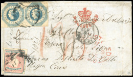 Obl. SG#34+ 25x2 -- Registered. 1s. Rose Et Bleu + Paire Du 1s. Bleu Obl. S/lettre Portant Le Cachet Rouge Avec Couronne - Other & Unclassified