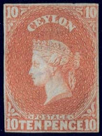 (*) SG#9 -- 10d. Dull Vermilion. VF. - Ceylan (...-1947)