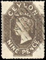 Obl. SG#25 -- 9d. Deep Brown. Used. VF. - Ceylon (...-1947)