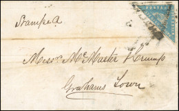 Obl. SG#14 -- 4d. Pale Milky Blue Used On Cover. Impres To SAUL SALOMON Woodcut. Arrival CAPETOWN  In Red MA 12 1861. VF - Kaap De Goede Hoop (1853-1904)