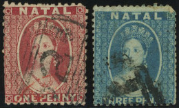 Obl. SG#9 + 10 -- 1d. Rose-red + 3d. Blue. Used. VF. - Natal (1857-1909)