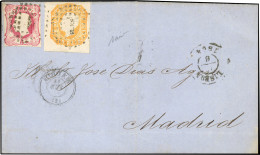 Obl. 14 + 15 -- 10r. Orange, Grandes Marges + 25r. Rose Obl. S/lettre Frappée Du CàD De LISBOA De 1864 à Destination De  - Other & Unclassified