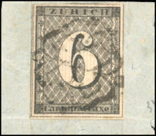 Obl. Zu#2S -- 6Rp. ZURICH. Lignes De Fond Verticales. Belles Marges. Obl. Rosette Noire S/petit Fragment. SUP. - Other & Unclassified