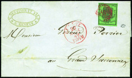 Obl. Zu#7 -- 5c. Vert Foncé Obl. Rosette Rouge S/lettre Frappée Du CàD De GENEVE Du 22 Août 1849 à Destination Du GRAND  - Otros & Sin Clasificación