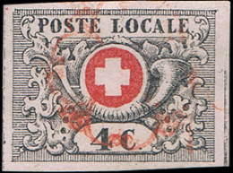 Obl. Zu#9 -- 4c. ''de Vaud'' Obl. Rosette Rouge De Genève AW3. Infime Clair Sinon Pièce Superbe. Certificat MARCHAND. RR - Other & Unclassified