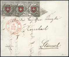 Obl. Zu#14 I -- 2 1/2r. POSTE LOCALE Noir Et Rouge. Bande De 4. Croix Encadrée. Obl. Losanges Fédéraux S/lettre Dépliant - Andere & Zonder Classificatie