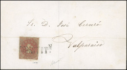 Obl. 4a -- 5c. Rouge-brun S/azuré, Tête D'ivoire, Obl. S/lettre Frappée De La Griffe Linéaire CONSTITN (CONSTITUTION) à  - Chile