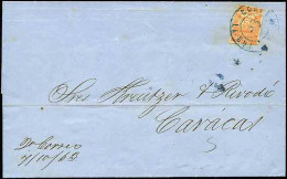 Obl. 1 -- 1/2 Real Orange S/lettre Frappée Du CàD De La GUAIRA Du 7 Octobre 1863 à Destination De CARACAS. Léger Défaut  - Venezuela