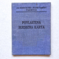 ZET - ZAGREB ELECTRIC TRAMWAY - CROATIA (ex Yugoslavia), Preferential Monthly Ticket ID Card 1950s, Tram, Straßenbahn - Europa