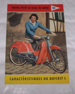 DEPLIANT PUB PUBLICITAIRE CYCLO MOTEUR CYCLOMOTEUR QUICKLY NSU, QUICKLY N, S, L - Moto