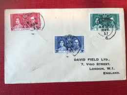 1937 George VI Coronation Cover - Ceylon (...-1947)