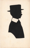 SILHOUETTES - Homme à Lunette - Chapeau - Costume - Carte Postale Ancienne - Siluette