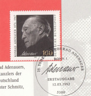 Germany 1992 ⁕ Das War Vor 25 Jahren.... Mi.1601 Konrad Adenauer ⁕ FDC - Erstausgabe - Klappkarte - See Scan - 1991-2000