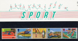 GB GREAT BRITAIN 1986 SPORTS SET OF 5 PRESENTATION PACK ATHLETICS ROWING SHOOTING HOCKEY WEIGHTLIFTING - Hockey (sur Gazon)