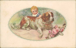 CASTELLI SIGNED 1920s POSTCARD - KID & DOG & ST. BERNARD - EDIT DELL'ANNA & GASPERINI - 519/3 (5283) - Castelli