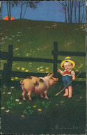 Delcampe - COLOMBO SIGNED 1920s POSTCARD - BOY & PIG - N.1740/2 (5284) - Colombo, E.