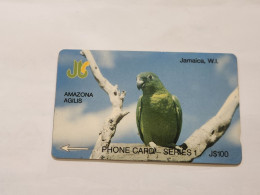 JAMAICA-(13JAMD-JAM-13D)-Amazona Agilis-(13)-(13JAMD058150)-(J$100)-used Card+1card Prepiad - Jamaïque