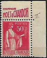 France 1932-33 Type "Paix" Avec Pub Moêt & Chandon Nº 283, 1 Val Neuf Avec Signal Charnière - Ungebraucht