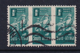 South Africa: 1942/44   War Effort (Small Size)   SG97  ½d  Blue-green  Used Triplet - Gebruikt