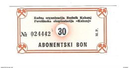 Bosnia- Herzegovina Kakanj Coal Mine Bon 2001 30 Dinara  Ref 76  Unc - Bosnia Y Herzegovina