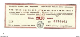 Bosnia- Herzegovina Annuity Coupon 29 Dinara 1 October 1980  Ref84  Unc - Bosnia Y Herzegovina