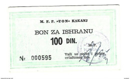 Bosnia- Herzegovina  Firm "TON" Kakanj Foodbon 100 Dinara   Ref 89 - Bosnië En Herzegovina