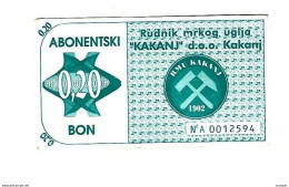 *bosnia- Herzegovina Kakanj Browncoolmine Bon 0,20    Ref 105 - Bosnien-Herzegowina