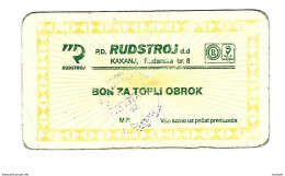 Bosnia- Herzegovina Kakanj  RUDSTROJ HOT MEAL With  Stamp      Ref131 - Bosnië En Herzegovina