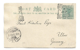 GREAT BRITAIN UNITED KINGDOM ENGLAND COLONIES - CYPRUS - 1895 STATIONERY TO GERMANY - Cyprus (...-1960)