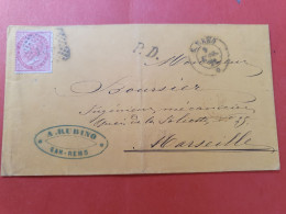 Italie - Enveloppe ( Couleur Jaune Vif)  De San Remo Pour Marseille En 1871 - J 521 - Marcofilie