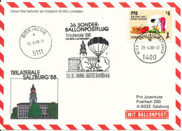 Austria UN Vienna Balloonflight Cover Trilaterale Salzburg 88 Nice Cover With More Cancels Bürmoos 15-5-1988 - Lettres & Documents