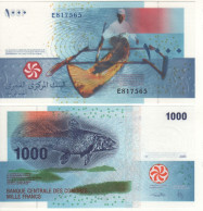 COMOROS   1'000 Francs  P16b  ( Dated 2005 )  " Fish + Canoe At Back "    UNC - Komoren