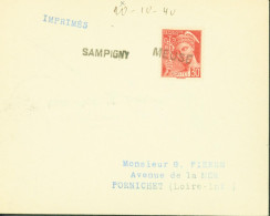 Guerre 40 Meuse Débâcle Oblitération Provisoire De Fortune Sampigny Meuse + Manuscrit 20 10 40 YT Mercure N°412 - WW II