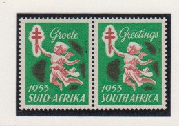 Zuid-Afrika Kerstvignet Jaar 1955 Paartje Afwisselend In Afrikaans Of Engels - Andere & Zonder Classificatie