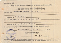 4926 29 Bescheinigung Der Eheschliezung 03-05-1937 - Mariage