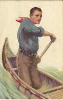 Trapper In Kanu, Illustration, Rückseite Beschrieben - Amérique