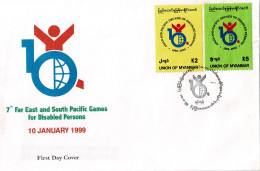 MYANMAR 1999 Mi 343-344 SPORT GAMES FOR DISABLED PERSONS FDC - Myanmar (Birmanie 1948-...)